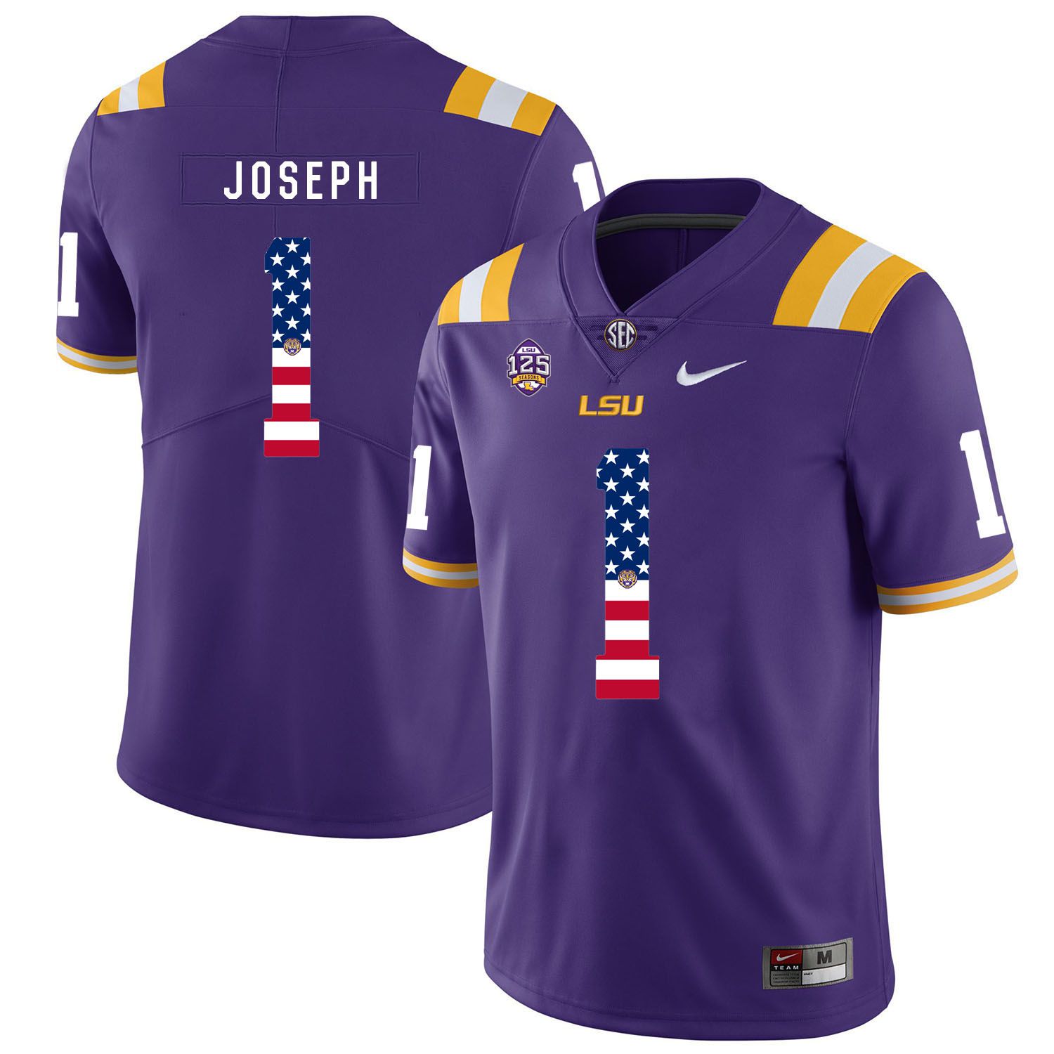 Men LSU Tigers #1 Joseph Purple Flag Customized NCAA Jerseys->customized ncaa jersey->Custom Jersey